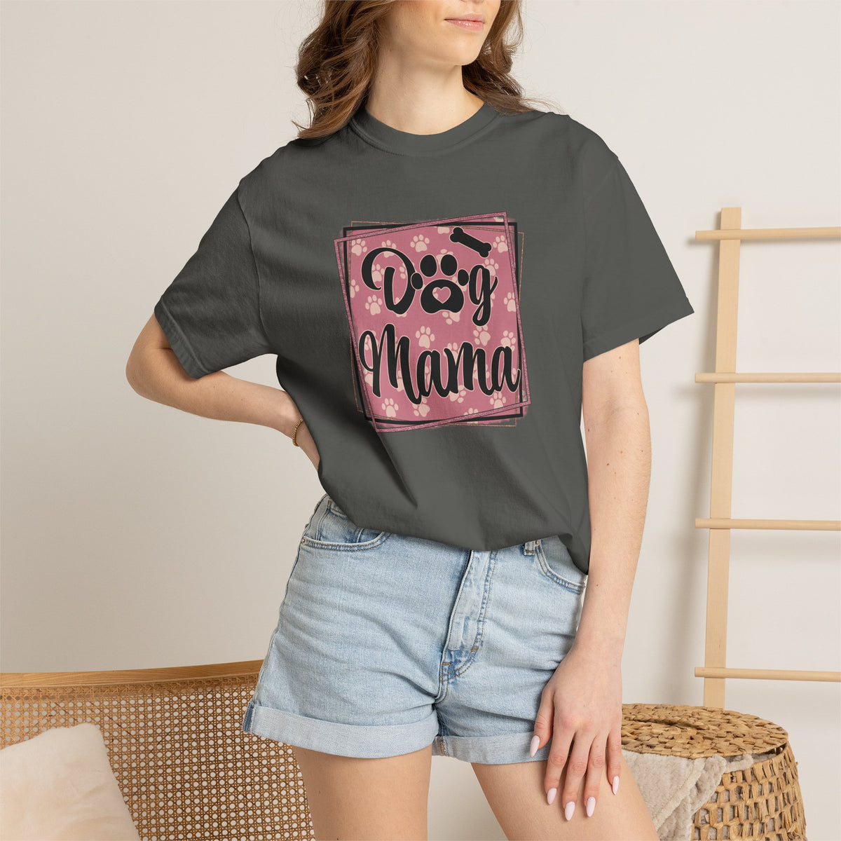 Dog Mama T-Shirt — Pink Paw Print Pet Mom Tee