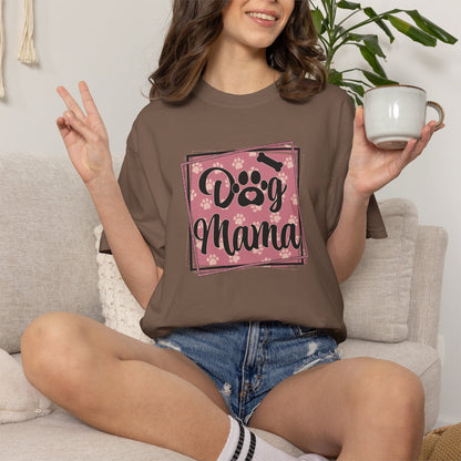Dog Mama T-Shirt — Pink Paw Print Pet Mom Tee